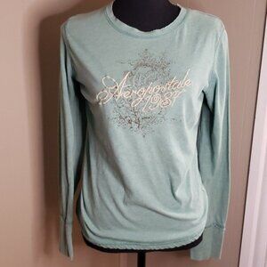 Vintage 1987 Aeropostale Long Sleeve Tee Green Size Large